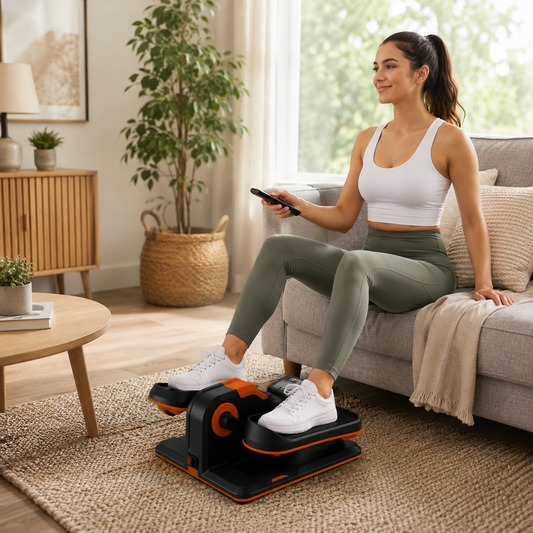 Under Desk Elliptical, Portable Seated Elliptical Exercise Machine, with Touch Screen Control Panel and Remote Control for Home or Office Use. Wireless Connectivity Enabled.
