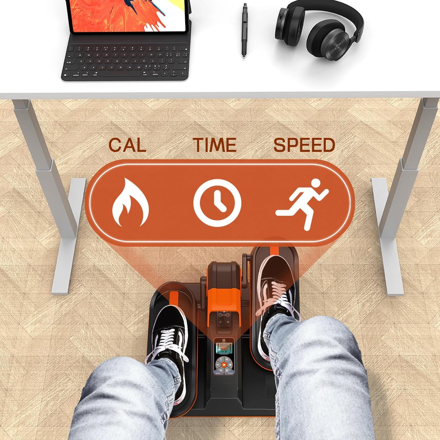 Under Desk Elliptical, Portable Seated Elliptical Exercise Machine, with Touch Screen Control Panel and Remote Control for Home or Office Use. Wireless Connectivity Enabled.