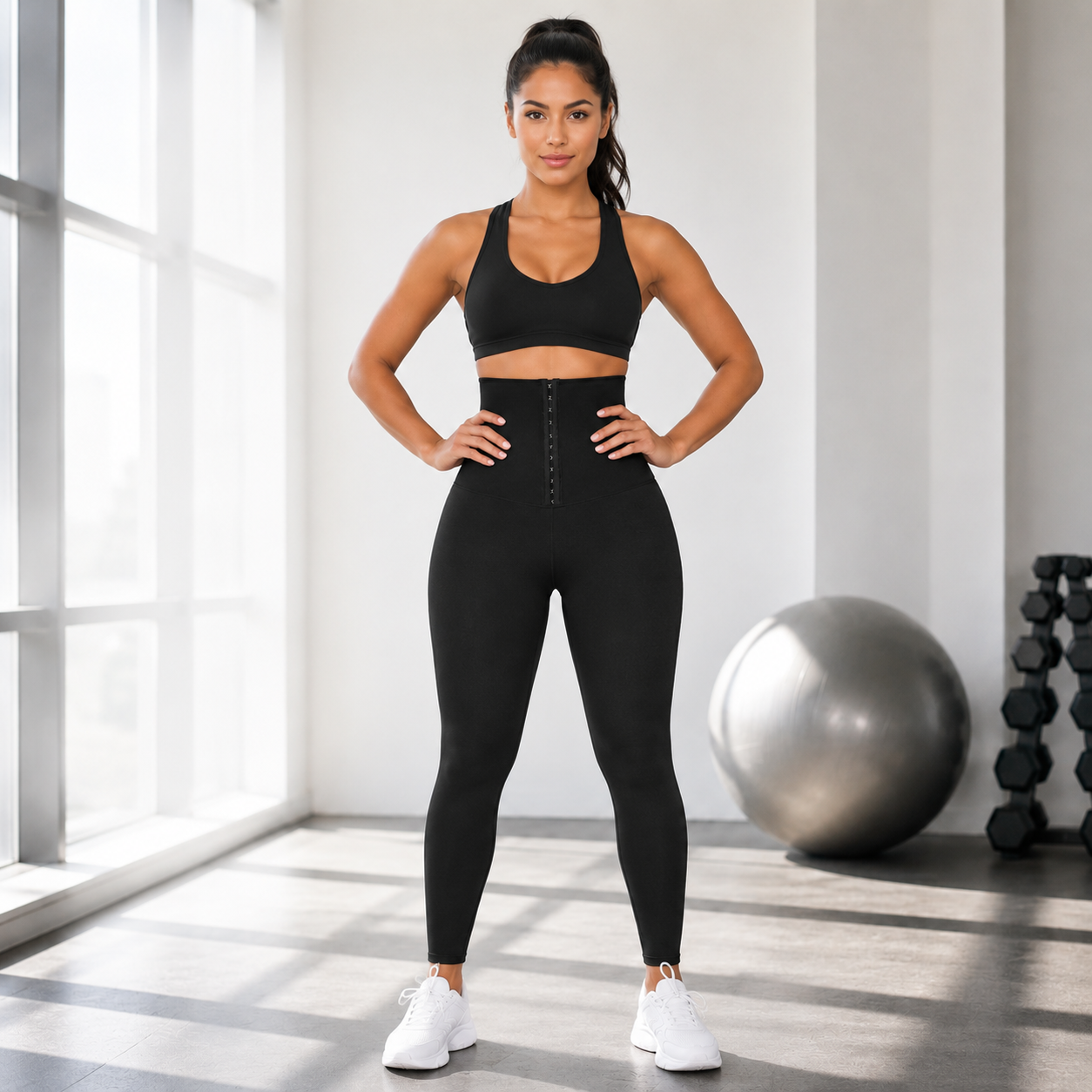 Blue Neoprene Sauna Tummy Control Leggings